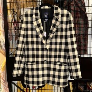 Vintage 90s GAP Checkered Black & Cream Wool 3 Button Blazer
